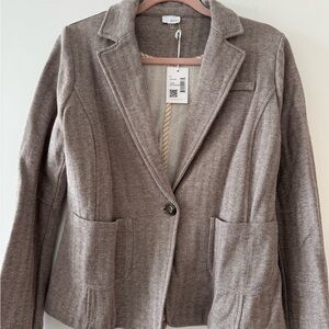 Ecru Heather Brown One Button Knit Blazer